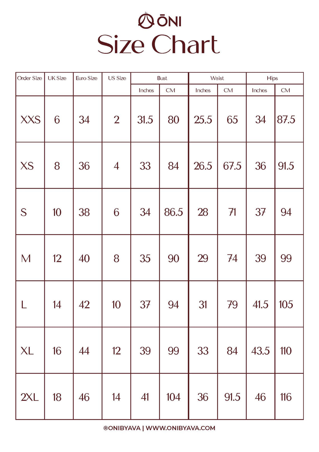 SIZE CHART – OnibyAva